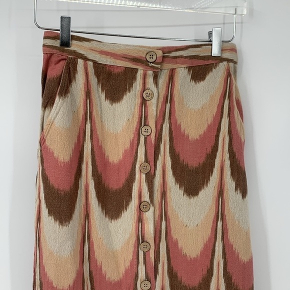 Faherty Whitley front button skirt Desert Ikat cotton midi tan pink new Large - Picture 3 of 5